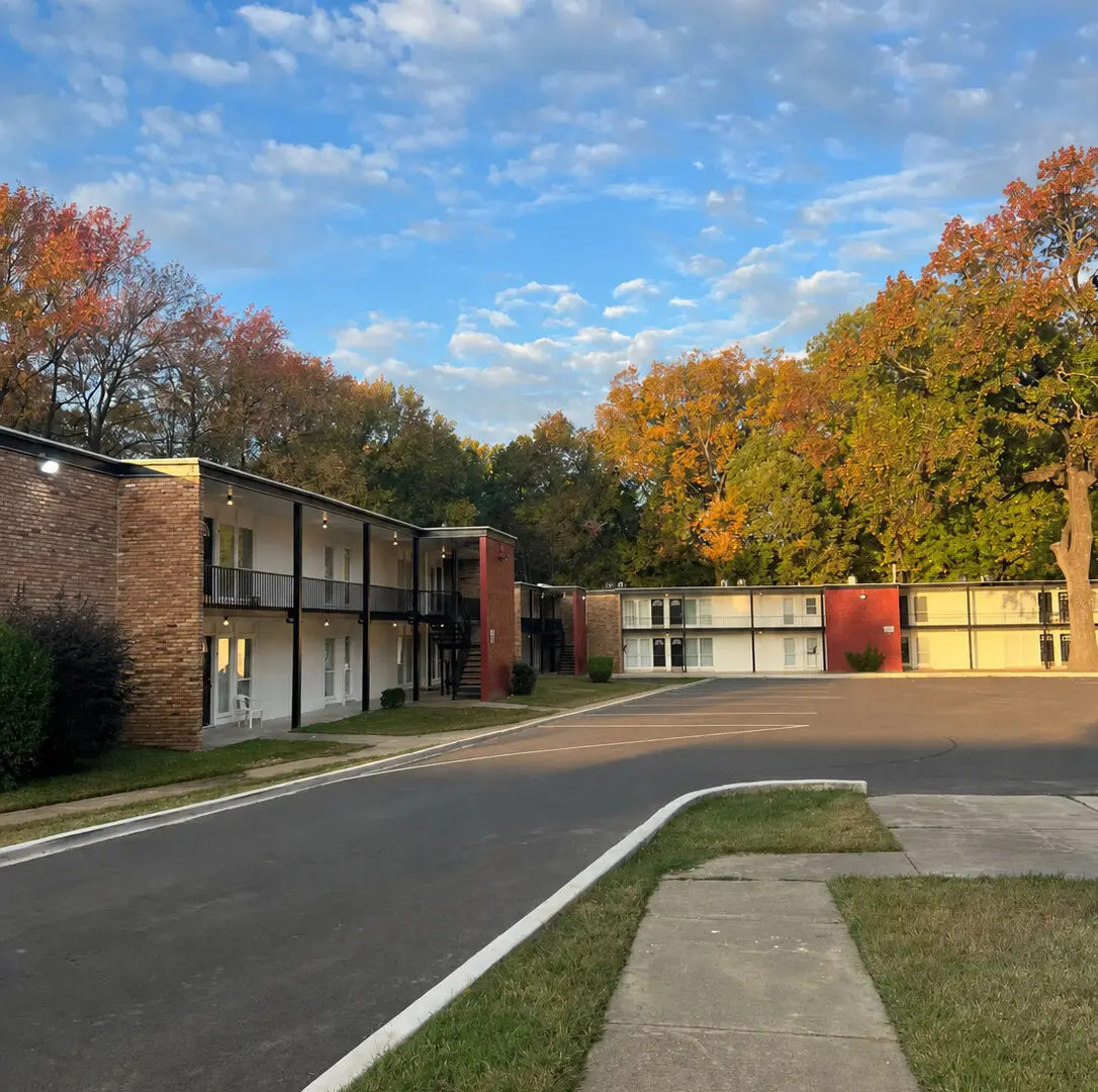 North Pointe Apartments — exterior courtyard under an autumn sky in Memphis, Tennessee
